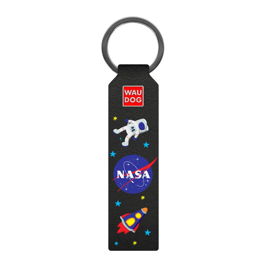 Брелок WAUDOG Design з малюнком "NASA", преміум шкіра (ширина 20мм, довжина 95мм) чорний — фото 1