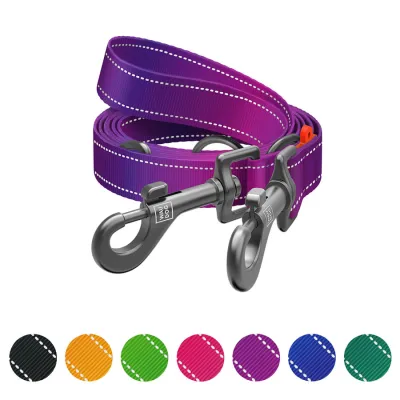 Поводок-перестежка для собак WAUDOG Nylon Mono, светоотражающий, Ш 20 мм, Д 300 см, фиолетовый