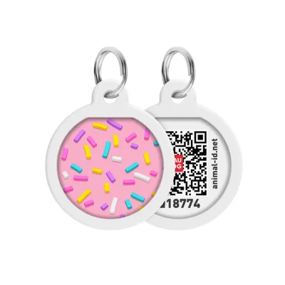 Адресник для собак и кошек металлический WAUDOG Smart ID с QR паспортом, рисунок "Маршмеллоу", круг, Д 25 мм