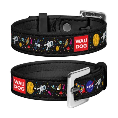 Браслет WAUDOG Design з малюнком "NASA", преміум шкіра, металева пряжка (ширина 15 мм, довжина 17-23 см) чорний