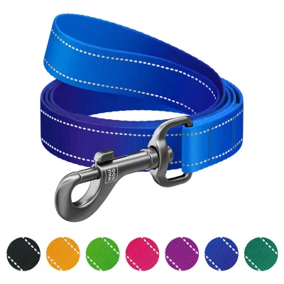 Поводок для собак нейлоновый WAUDOG Nylon Mono, светоотражающий, синий