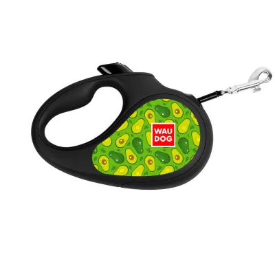 Повідець-рулетка для собак WAUDOG R-leash, малюнок "Авокадо", до 15 кг, 5 м, світловідбиваюча стрічка чорний