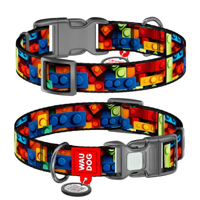 Нашийник для собак WAUDOG Nylon, нейлоновий, малюнок "Блоки", Ш 15 мм, Дов 25-35 см