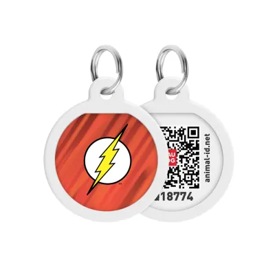 Адресник для собак и кошек металлический WAUDOG Smart ID с QR паспортом, «Флеш лого», круг, 25 мм