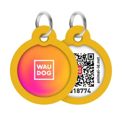 Адресник для собак и кошек металлический WAUDOG Smart ID с QR-паспортом, рисунок «Градиент оранжевый», круг, 30 мм