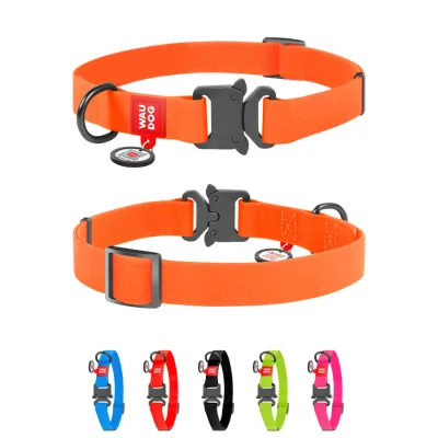 Ошейник для собак водостойкий WAUDOG Waterproof c QR паспортом, металлическая пряжка-фастекс, оранжевый
