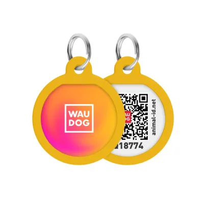 Адресник для собак и кошек WAUDOG Smart ID, металлический, "Градиент оранжевый", круг, 25 мм