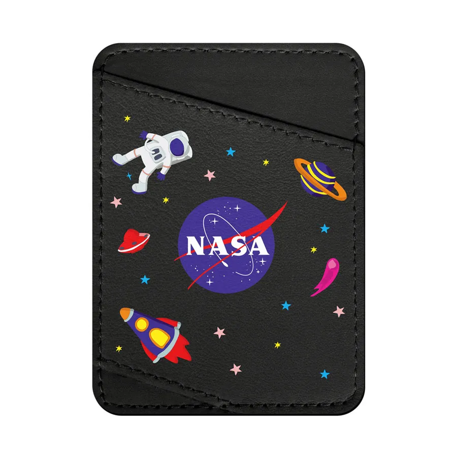 Холдер для карток WAUDOG Design з малюнком "NASA", преміум шкіра (ширина 70мм, довжина 95мм) чорний — фото 1