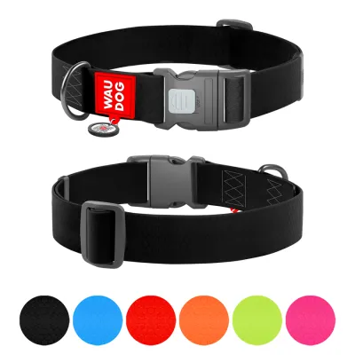Ошейник для собак водостойкий WAUDOG Waterproof с QR паспортом, пластиковый фастекс, Ш 40 мм, Д 46-70 см, черный