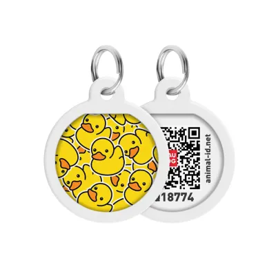Адресник для собак та котів металічний WAUDOG Smart ID з QR паспортом, малюнок "Уточки", круг, Д 25 мм