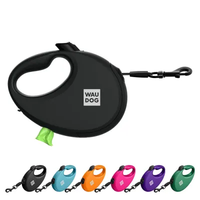 Поводок-рулетка для собак WAUDOG R-leash, с контейнером для пакетов, черный