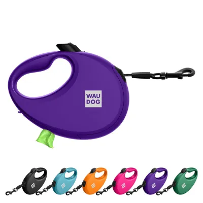 Поводок-рулетка для собак WAUDOG R-leash с контейнером для пакетов, светоотражающая лента, до 40 кг, 5 м, фиолетовый