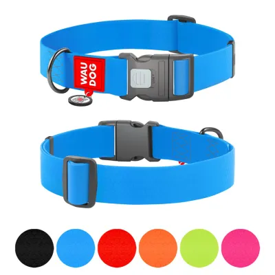 Ошейник для собак водостойкий WAUDOG Waterproof с QR паспортом, пластиковый фастекс, Ш 40 мм, Дов 46-70 см, голубой
