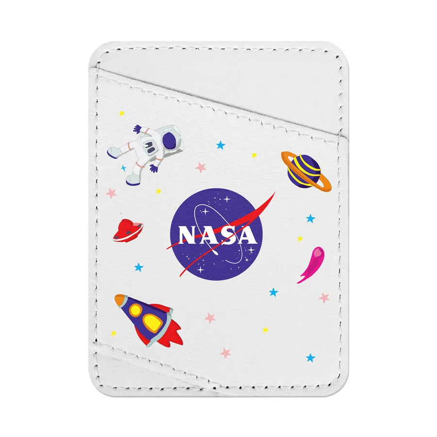 Холдер для карток WAUDOG Design з малюнком "NASA", преміум шкіра (ширина 70мм, довжина 95мм) білий — фото 1