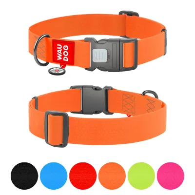 Ошейник для собак водостойкий WAUDOG Waterproof с QR паспортом, пластиковый фастекс, Ш 40 мм, Дов 46-70 см, оранжевый