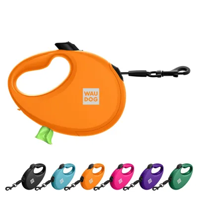 Поводок-рулетка для собак WAUDOG R-leash с контейнером для пакетов, светоотражающая лента, до 40 кг, 5 м, оранжевый