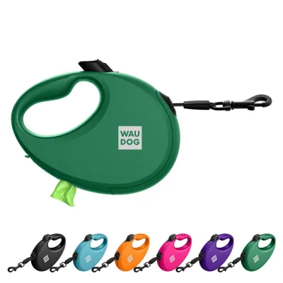 Поводок-рулетка для собак WAUDOG R-leash с контейнером для пакетов, светоотражающая лента, до 40 кг, 5 м, зеленый