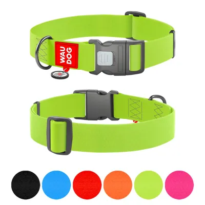 Ошейник для собак водостойкий WAUDOG Waterproof с QR паспортом, пластиковый фастекс, Ш 40 мм, Дов 46-70 см, салатовый