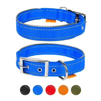 Ошейник Dog Extreme нейлоновый двойной со светоотражающей вставкой, 40 мм, 60-72 см
