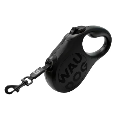 Поводок-рулетка для собак WAUDOG R-leash Monochrome Black, M, до 25 кг, 5, светоотражающая лента, черная