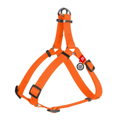 Шлея для собак водостойкая WAUDOG Waterproof, с QR-паспортом, металлическая пряжка-фастекс, Ш 15 мм, Д 30-39 см оранжевый