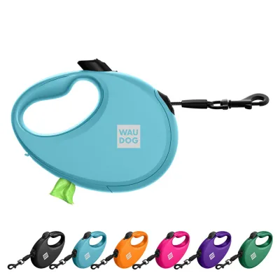 Поводок-рулетка для собак WAUDOG R-leash с контейнером для пакетов, светоотражающая лента, до 12 кг, 3 м, голубой