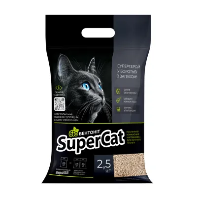 Растительный наполнитель SuperCat Биобентонит комкующийся для кошачьих туалетов