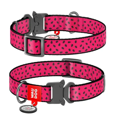 Ошейник нейлоновый с QR паспортом WAUDOG Nylon Кавун 20 мм 28-40 см