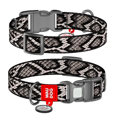 Ошейник для собак нейлоновый WAUDOG Nylon с QR адресником, "Змея", пластиковый фастекс
