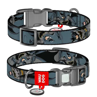 Ошейник для собак WAUDOG Nylon нейлоновый с QR паспортом, "Тень Бэтмена", M, 20 мм