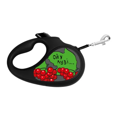 Поводок-рулетка для собак WAUDOG R-leash, рисунок «Калина», до 50 кг, 5 м, светоотражающая лента, черный