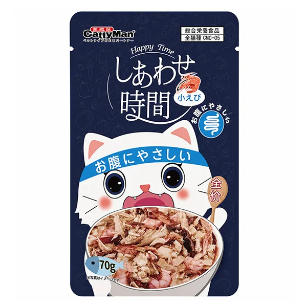 CattyMan Happy Time Digestive Health КЕТТІМЕН ЗДОРОВЕ ТРАВЛЕННЯ беззерновий повнораціонний вологий корм з тунцем і креветками для котів, пауч 70г — фото 1