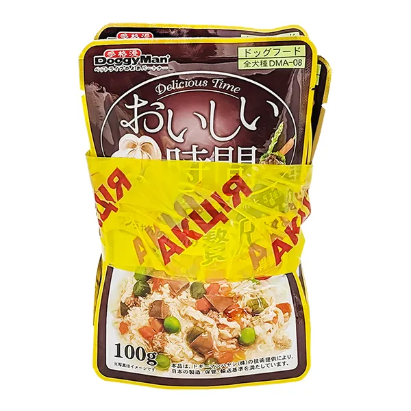 Вологий корм для собак 4х100г DoggyMan Low Fat Chicken & Liver — фото 1