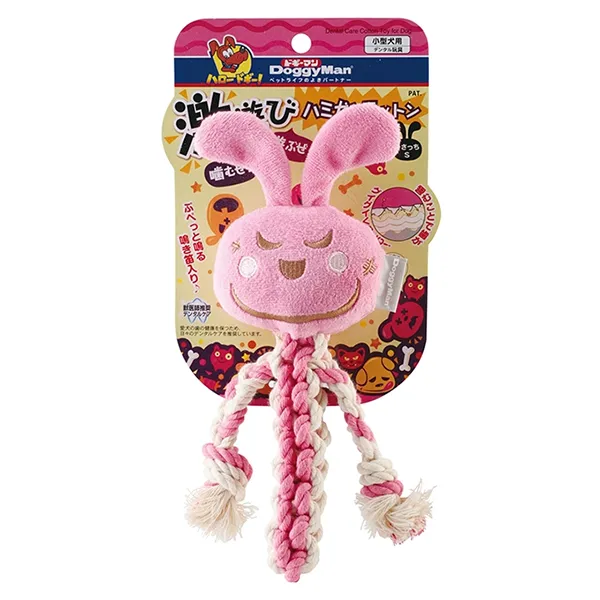 DoggyMan Cotton Rabbit ДОГГІМЕН КРОЛИК З КАНАТОМ жувальна іграшка з пищалкою для собак — фото 1