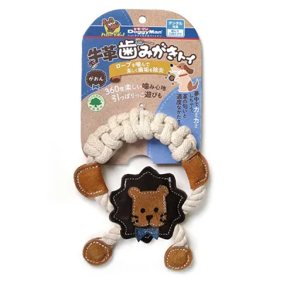 DoggyMan Leather Lion with Rope ДОГГІМЕН ЛЕВ ШКІРЯНИЙ З КАНАТОМ жувальна іграшка для собак
