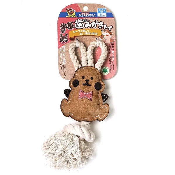 DoggyMan Leather Rabbit with Rope ДОГГІМЕН КРОЛИК ШКІРЯНИЙ З КАНАТОМ жувальна іграшка для собак — фото 1