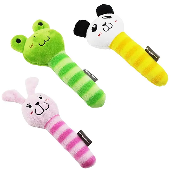 DoggyMan Stick Animals ДОГГІМЕН СТІК ЗАЄЦЬ ЖАБКА ПАНДА м’яка іграшка з пищалкою для собак — фото 1