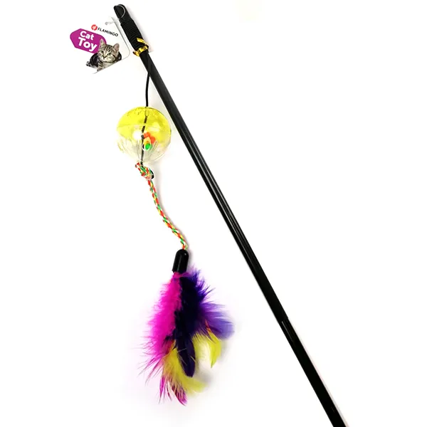 Flamingo Dangler Frizz Ball&Feathers вудка-дразнилка с мячом и перьями для кошек — фото 1
