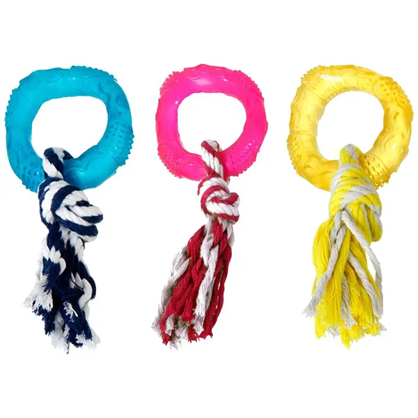 Flamingo Good4Fun Ring With Rope ФЛАМІНГО ГУД ФО ФАН КІЛЬЦЕ З МОТУЗКОЮ іграшка для собак, TPR-гума — фото 1