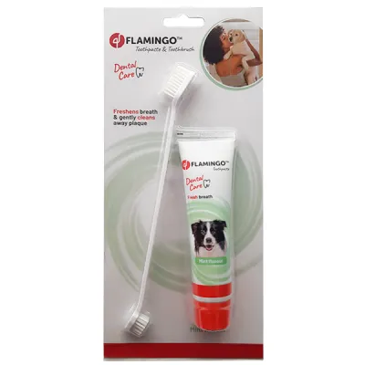 Flamingo Petcare Toothpaste + Toothbrush зубная паста и зубная щетка для собак, набор