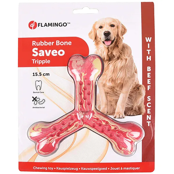 Flamingo Rubber Flexo Saveo Triple Bone Beef ФЛАМІНГО САВЕО ПОТРІЙНА КІСТКА жувальна іграшка для собак, смак яловичини — фото 1