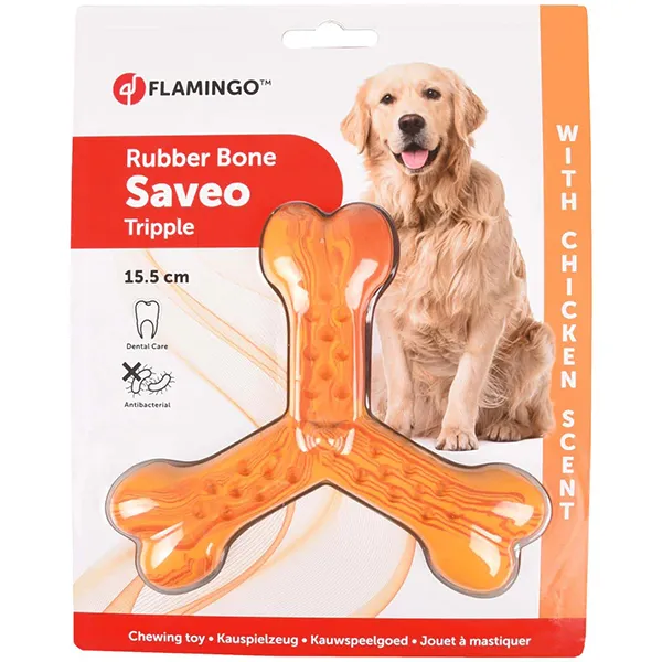 Flamingo Rubber Flexo Saveo Triple Bone Chicken ФЛАМІНГО САВЕО ПОТРІЙНА КІСТКА жувальна іграшка для собак, смак курки — фото 1