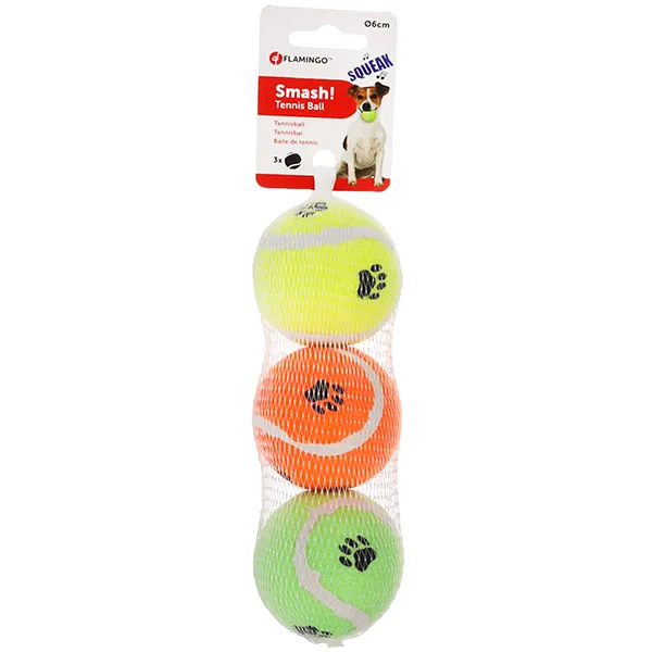 Flamingo Smash Tennis Ball ФЛАМІНГО СМЕШ тенісний м’яч 6 см з пищалкою іграшка для собак, набор 3шт. — фото 1