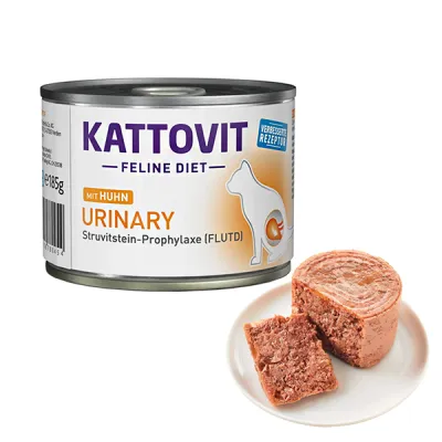 Диетический влажный корм для котов при заболеваниях нижних мочевыводящих путей, курица, Kattovit Veterinary Urinary Chicken, банка 185г