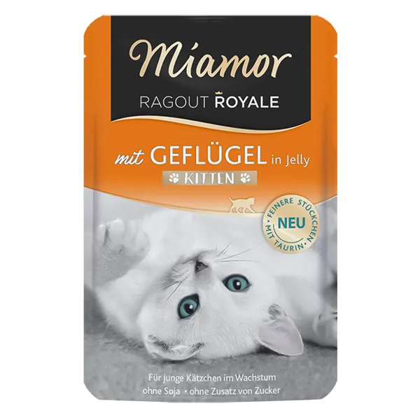 Miamor Ragout Royale Kitten mit Geflügel МІАМОР РАГУ З М’ЯСОМ ПТИЦІ шматочки в желе беззерновий повнораціонний вологий корм для кошенят, пауч 100г — фото 1