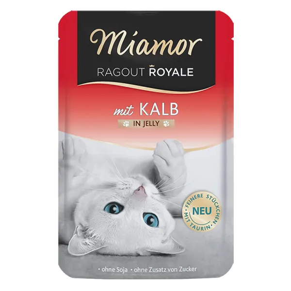 Miamor Ragout Royale mit Kalb МІАМОР РАГУ ТЕЛЯТИНА шматочки в желе беззерновий повнораціонний вологий корм для котів, пауч 100г — фото 1
