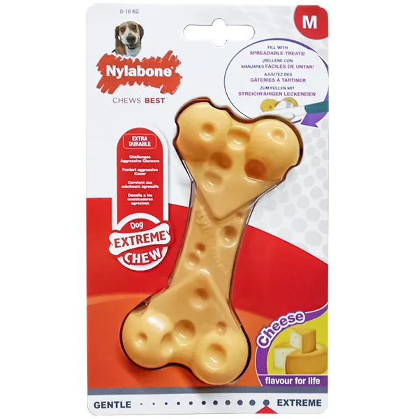 Nylabone Extreme Chew Cheese Bone НІЛАБОН СИРНА КІСТКА жувальна іграшка для собак, смак сиру — фото 1