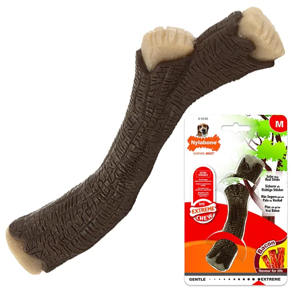 Nylabone Extreme Chew Wooden Stick НІЛАБОН ГІЛКА жувальна іграшка для собак, смак бекону — фото 1