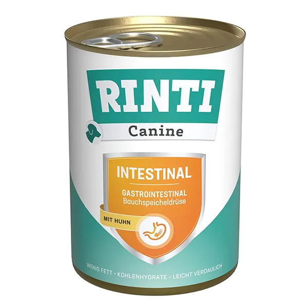 Rinti Canine Veterinary Intestinal mit Huhn РІНТІ ВЕТЕРІНАРІ ІНТЕСТІНАЛ КУРКА дієтичний вологий корм для собак із захворюваннями ШКТ та підшлункової залози, банка — фото 1