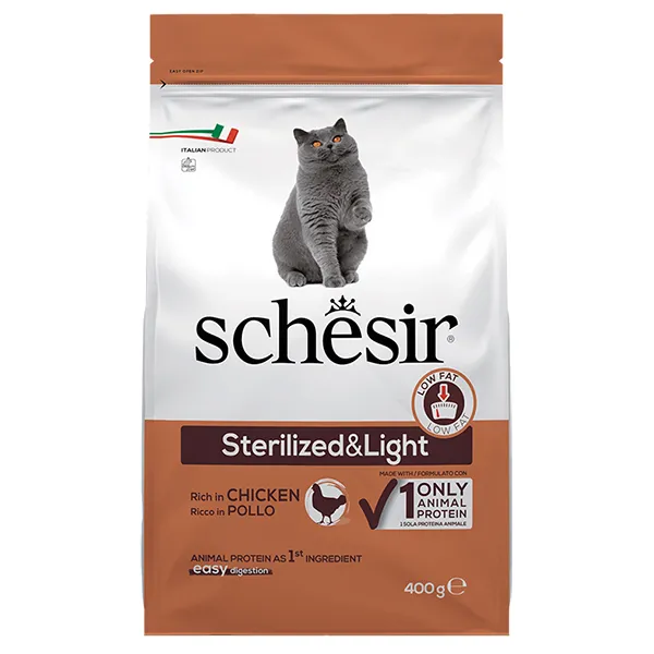 Schesir Cat Sterilized & Light ШЕЗІР СТЕРИЛІЗОВАНІ ЛАЙТ КУРКА сухий монопротеїновий корм для стерилізованих котів, для котів схильних до повноти — фото 1